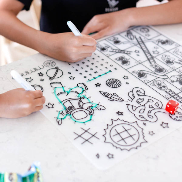 Silicone Reusable Coloring Tablemat for Kids - Space Games