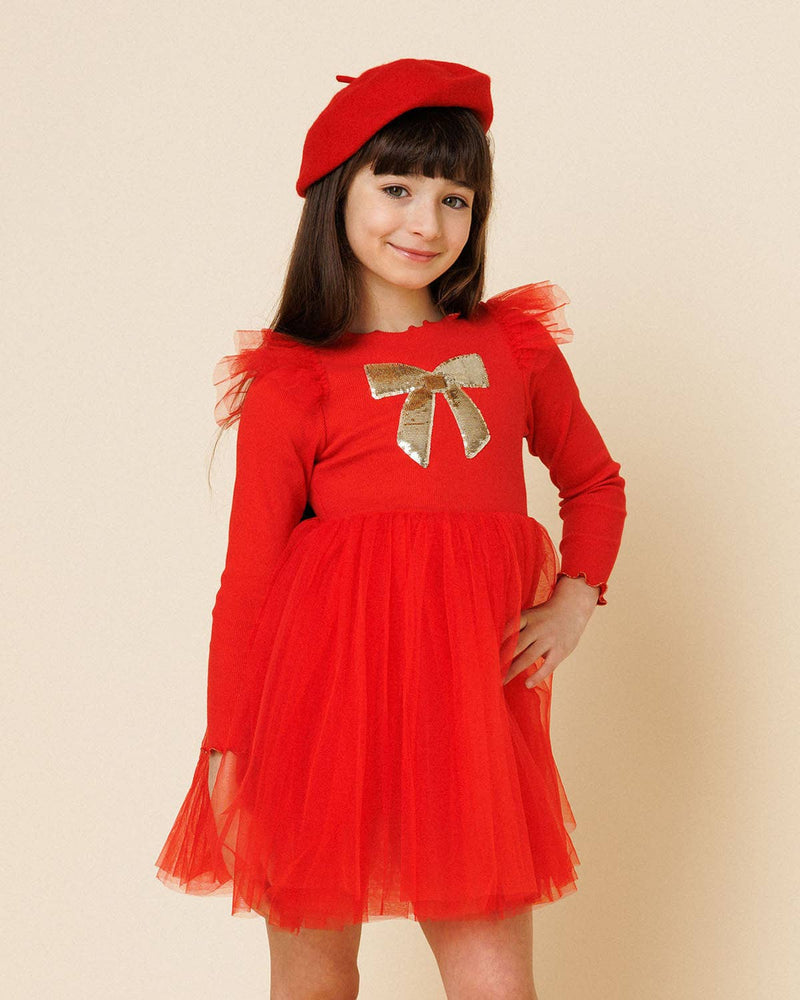 Frill Bow Tutu Dress: Red