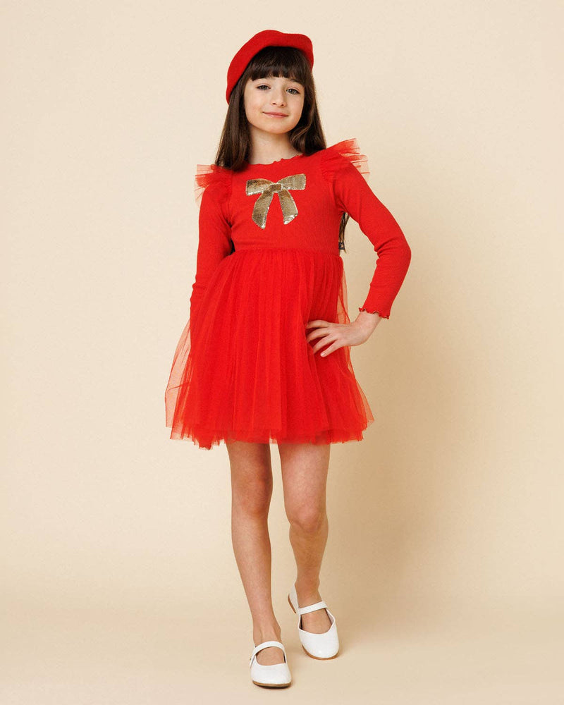 Frill Bow Tutu Dress: Red / 10