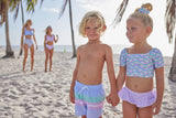 Blueberry Bay Haven Oasis two-piece swimsuit featuring a stylish pattern and supportive fit, ideal for beach or poolside wear.