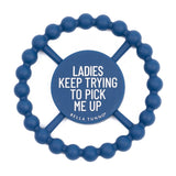 Blue Ladies Pick Me Up Happy Teether by Bella Tunno, soft silicone teether with cheerful design for babies' soothing comfort.