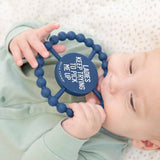 Blue Ladies Pick Me Up Happy Teether by Bella Tunno, soft silicone teether with colorful design for infants.