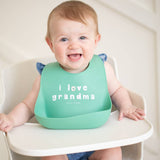Green Love Grandma Wonder Bib by Bella Tunno, soft and absorbent baby bib with adorable print for feeding and drool protection.