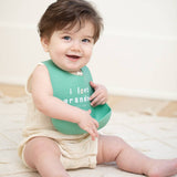 Green Love Grandma Wonder Bib by Bella Tunno, soft and absorbent baby bib with adorable design for feeding time.