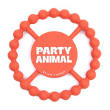 Bella Tunno Party Animal Teether in vibrant orange, soft silicone baby teether with cute animal design for soothing gums.