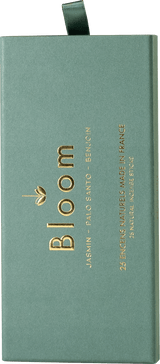 Natural French Palo Santo incense sticks by Bloom France, showing the fragrant wooden incense for spiritual cleansing and relaxation.