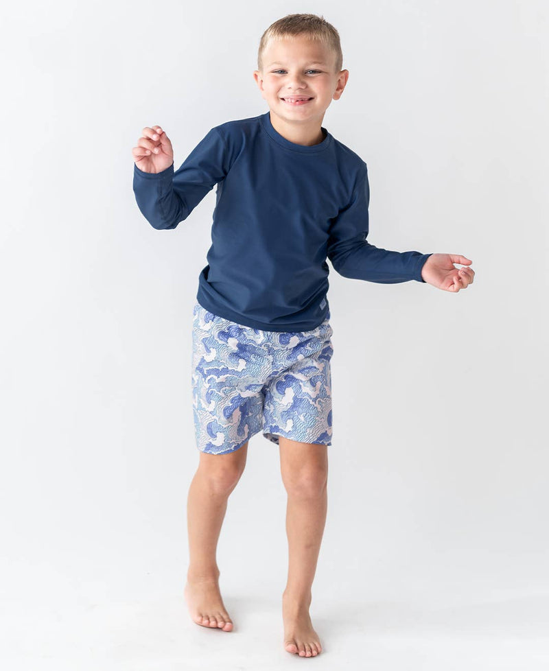 Boys Ocean Camo Swim Trunks: Blue