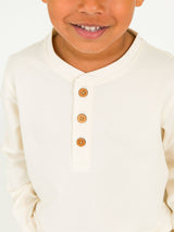 Boys Ivory Knit Long Sleeve Henley Tee: Off-White