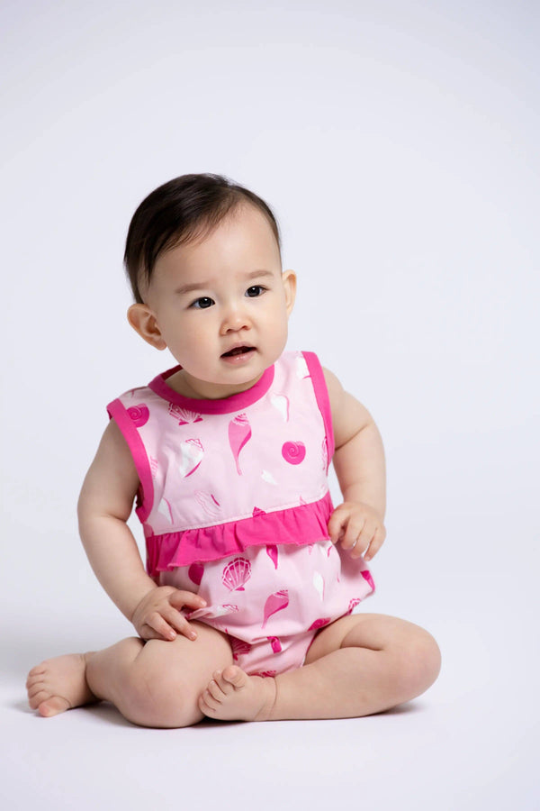 Baby Sleeveless Bubble Bodysuit_Pink Seashells: Girl / Pink Seashells