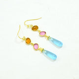 Raya Earring Gold Plated - Blue Topaz & Pink Tourmaline