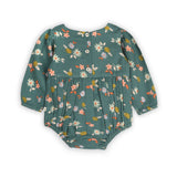 Bora Floral Baby Romper & Headband Set (Organic Muslin): Teal Floral