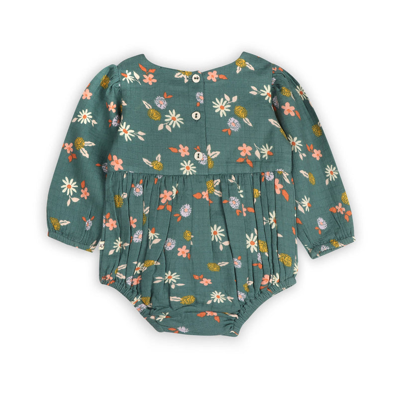 Bora Floral Baby Romper & Headband Set (Organic Muslin): Teal Floral