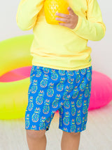 Boys Neon Blue Pineapples Swim Trunks: Blue