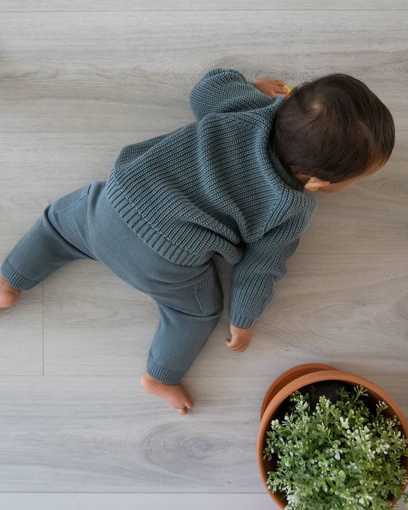 Baby Side Pocket Sweater Knit Pants FW23 (Organic Cotton): 0-3 Month / Teal Blue