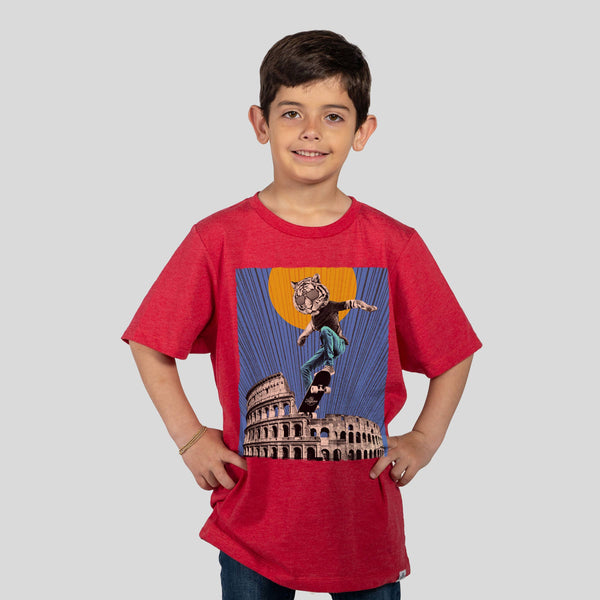 Kids Tiger Skateboarding T-Shirt Animal Graphic Tee: 2