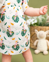 Parrot Ruffle Sleeve Baby Dress + Bloomer (Organic Muslin): LIGHT PINK