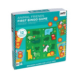 First Bingo Game Animal Friends by Chronicle Books featuring colorful animal-themed bingo cards and playful game pieces.