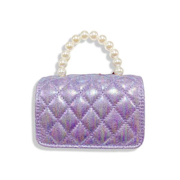 B1343 Crown Applique Shiny Quilted Purse (2 Colors): Pink