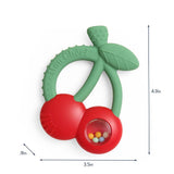 Itzy Ritzy Bitzy Shake silicone teether with cherry design and rattle, featuring colorful cherry-shaped silicone beads for babies.