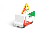 Candylab Toys pizza van toy vehicle with colorful pizza box graphics and detailed design for kids' imaginative play.