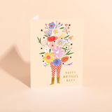 Carolyn Suzuki Flower Tower Mother's Day Card featuring colorful floral design and elegant lettering on a white background.