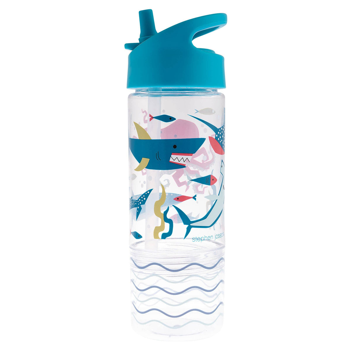 Stephen Joseph Gifts Shark Sip and Snack Bottle with colorful shark design for kids, featuring a leak-proof lid and convenient snack compartment.