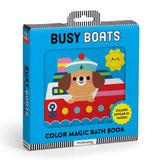 Colorful Busy Boats Color Magic Bath Book by Chronicle Books featuring boat illustrations for children's bath time fun.