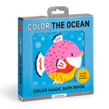 Color the Ocean Color Magic Bath Book by Chronicle Books showing vibrant underwater scenes and colorful illustrations for kids.