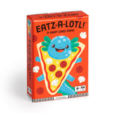 Eatz-a-lotl! card game by Chronicle Books featuring colorful game cards with animal illustrations on a table.