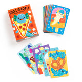 Eatz-a-lotl! card game by Chronicle Books featuring colorful illustrated animal cards and game components on a white background.