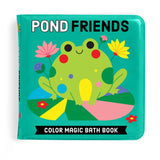 Pond Friends Color Magic Bath Book by Chronicle Books featuring colorful pond animals and water-safe pages for bath time fun.