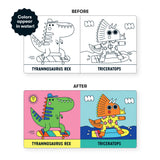 Color Magic Bath Book featuring dinosaurs from Chronicle Books, showing vibrant illustrated pages designed for bath time fun.