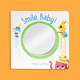 Cover image of "Smile Baby!" by Chronicle Books, featuring playful baby-themed illustrations on a colorful book cover.