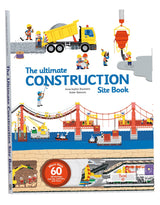 Colorful cover of The Ultimate Construction Site Book by Chronicle Books, featuring construction vehicles and tools on the front.