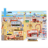 Close-up of "The Ultimate Construction Site Book" by Chronicle Books, featuring colorful construction vehicles and activity scenes.