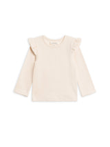 Rina Ribbed Ruffle Long Sleeve Top: Ivory