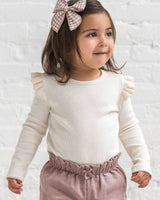 Rina Ribbed Ruffle Long Sleeve Top: Ivory