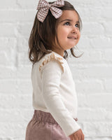 Rina Ribbed Ruffle Long Sleeve Top: Ivory
