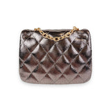 B1222 Floral Appliques Shinny Quilted Purse (5 Colors): PEWTER