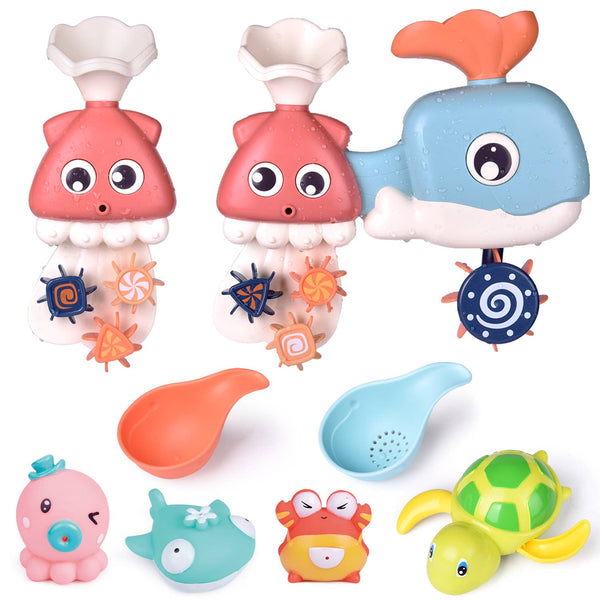8 PCs Bath Toys for Toddler with Waterfall Station Squirters