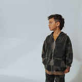 Zip Up Hoodie - Washed Black Denim Check