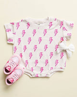 Short Sleeve Bubble Romper | Pink Bolts: 0-3M