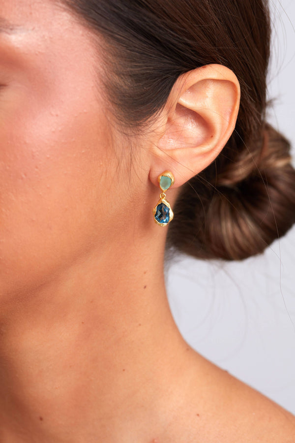 Aveline Earring Gold Plated - Blue Iolite & Aqua Chalcedony