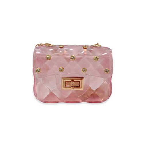 B3001 Rhinestone Stud Quilted Jelly Purse (4 Colors): FUCHSIA