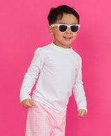 Boys White Long Sleeve Rash Guard: White