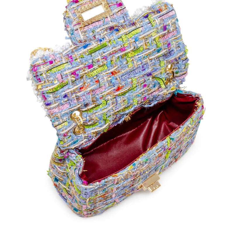 Classic Tweed Handbag with Pearls: White
