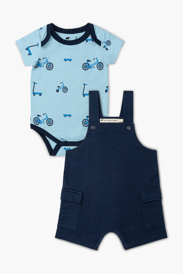 Baby Short Sleeve Jack + Jill Bodysuit + Overalls Set_On Wheels: Boy / On Wheels
