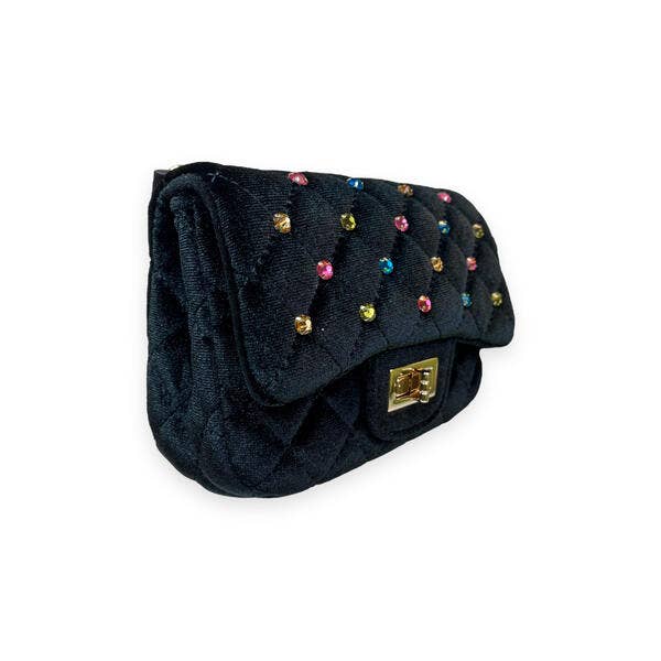 B1313 Colorful Gems Velvet Quilted Purse (6 Colors): FUCHSIA