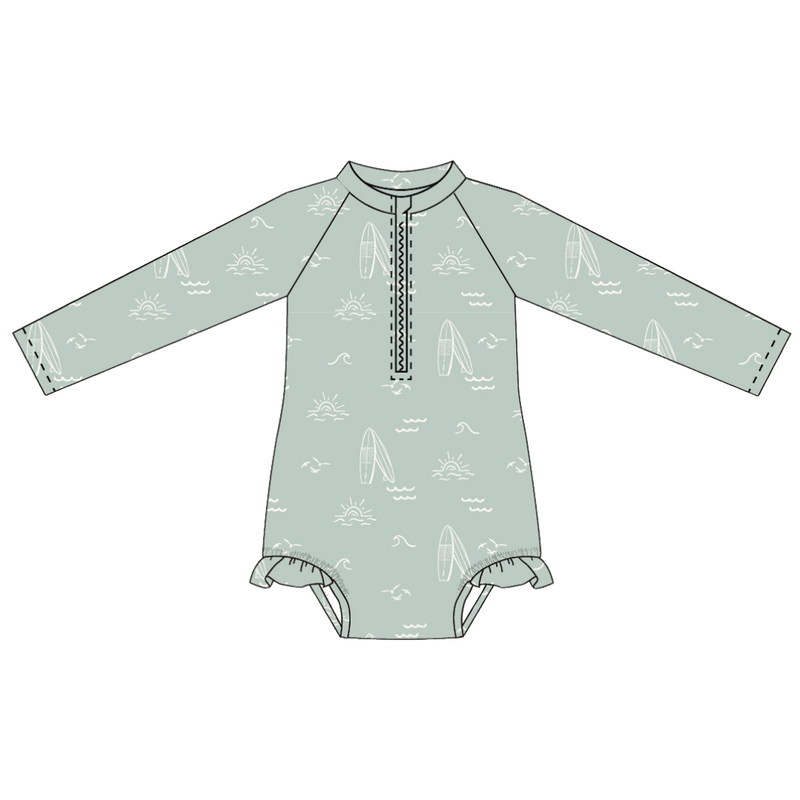 Sage Surfer Long Sleeve Swimsuit: