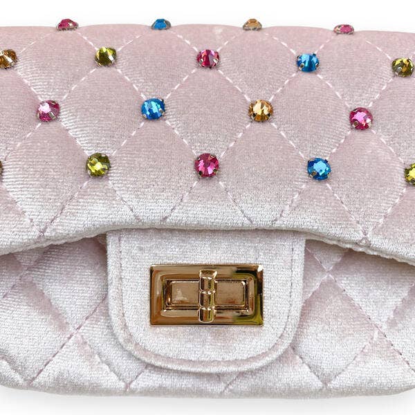 B1313 Colorful Gems Velvet Quilted Purse (6 Colors): FUCHSIA